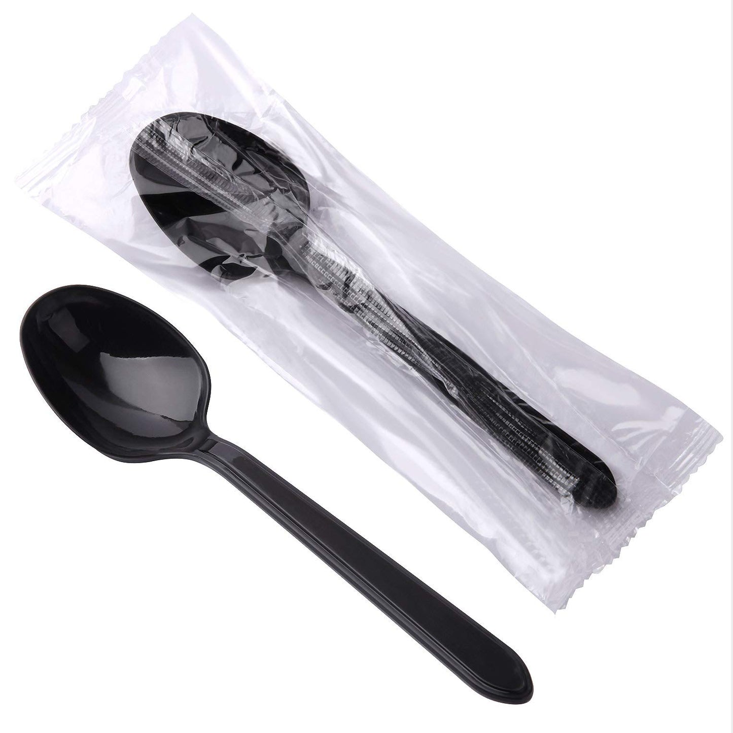 Plastic Spoons Disposable Individually Wrapped Spoons 100 Commercial Take Away SpoonsReusable Plastic Spoons for Outdoors Party SuppliesHome Office Use(Black)
