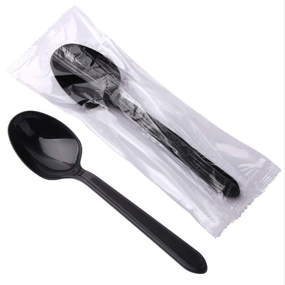 Plastic Spoons Disposable Individually Wrapped Spoons 100 Commercial Take Away SpoonsReusable Plastic Spoons for Outdoors Party SuppliesHome Office Use(Black)