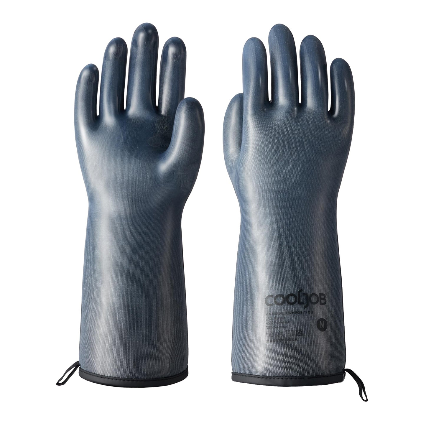 COOLJOB Heat Resistant Oven Gloves Waterproof Liquid Silicone BBQ Grilling Gloves for Barbecue Kitchen Cleaning Baking Food Contact Black Medium