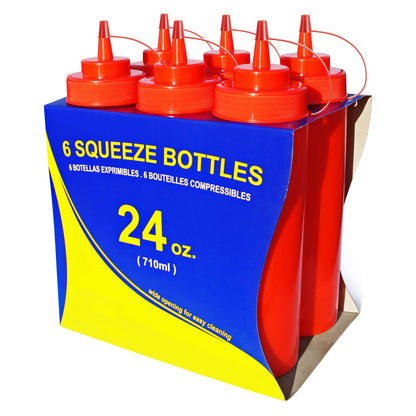 New Star Foodservice 26405 Squeeze Bottles Plastic Wide Mouth 24 oz Red Pack of 6